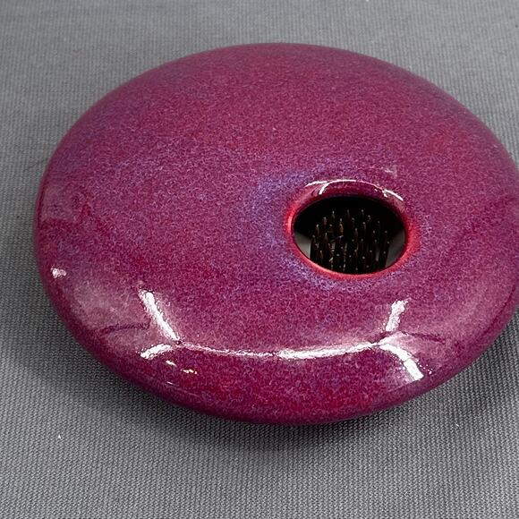 Ikebana Round Flower Vase 5” Purple Handmade Ceramic Kenzan Japan Style Frog Zen - Picture 9 of 15